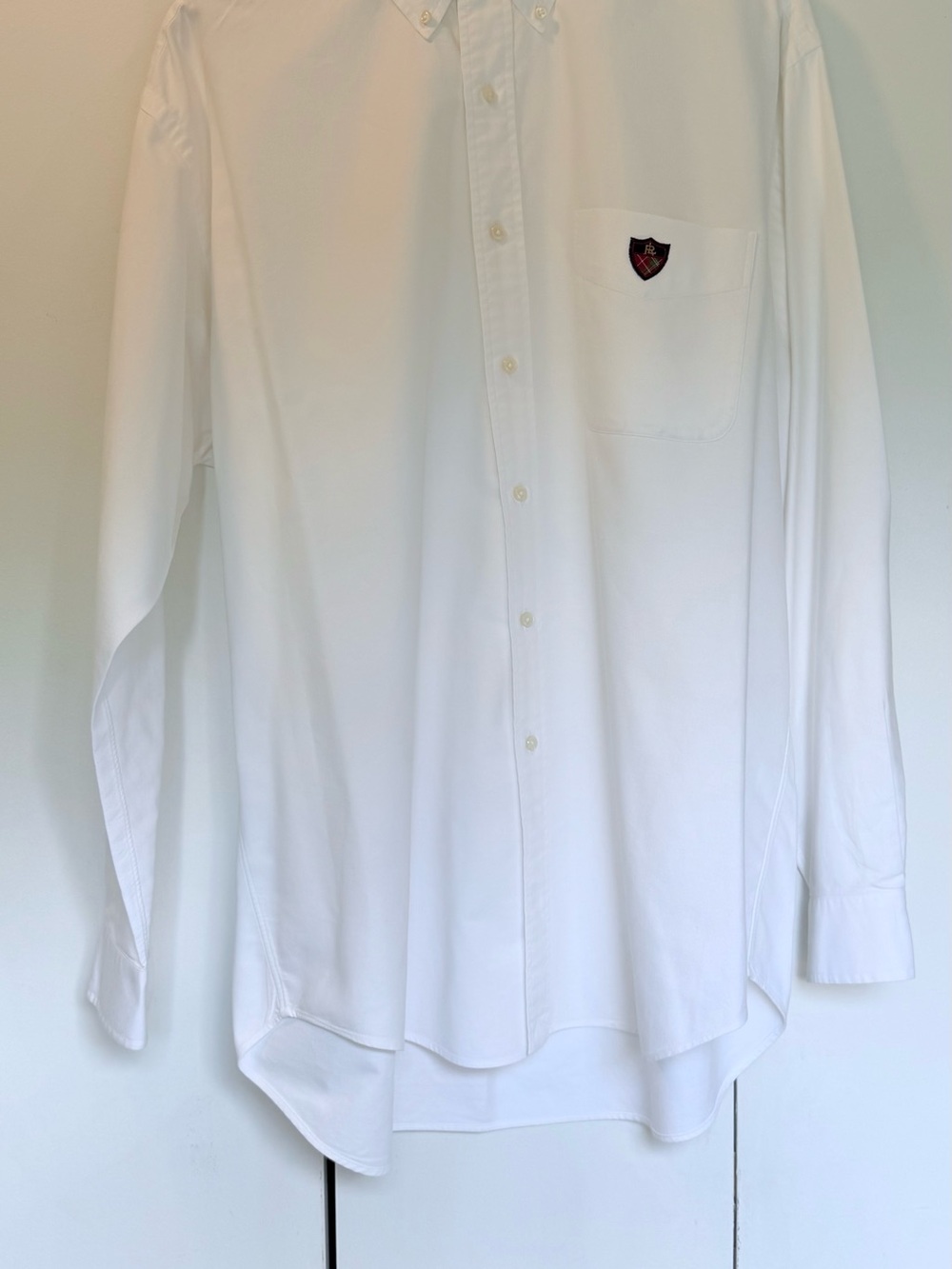 Large Ralph Lauren Polo Classic White Long-Sleeve Button-Down Shirt - Pocket